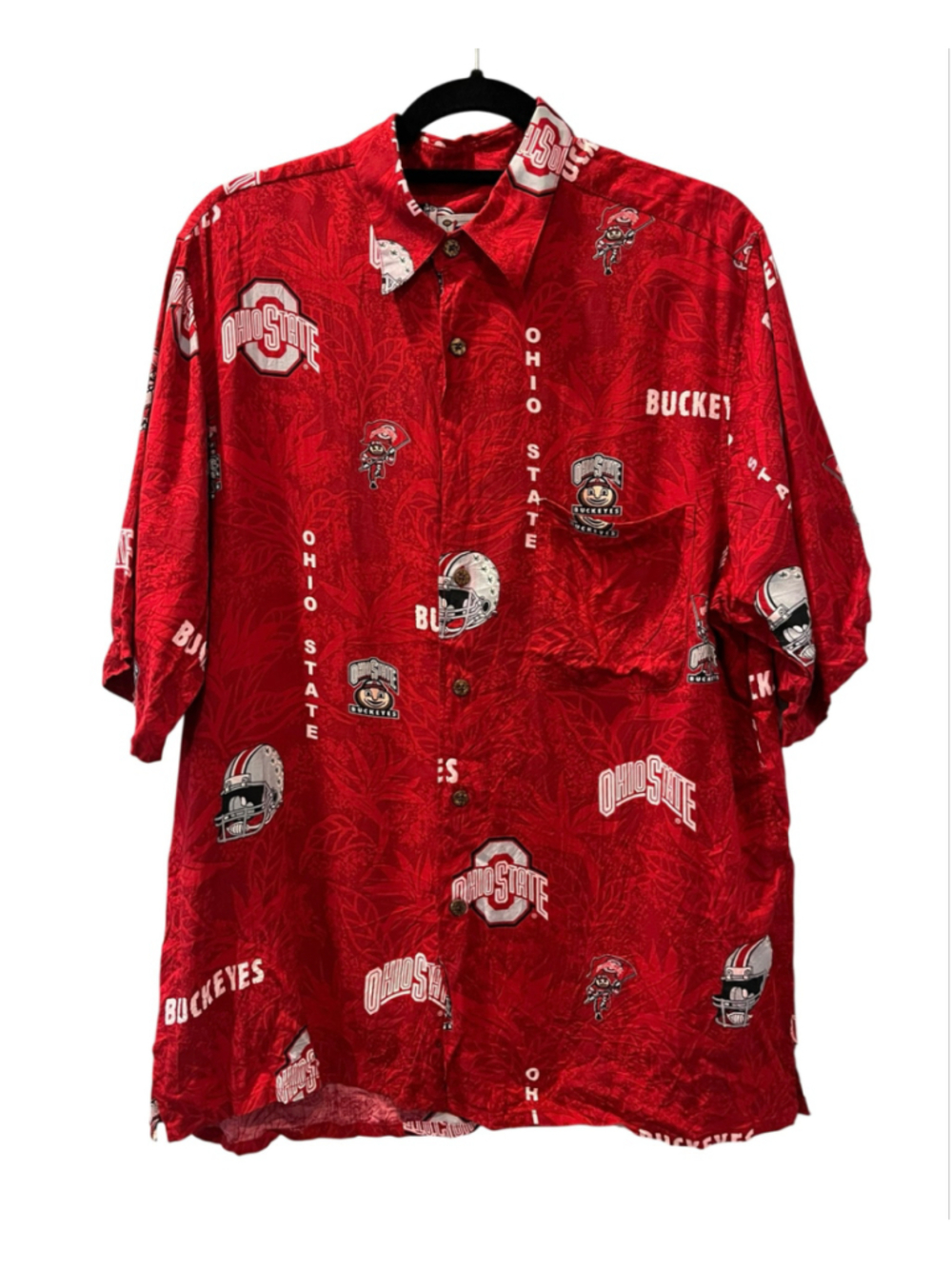 Reyn Spooner Ohio State Buckeyes Hawaiian Shirt Red Rayon Men Large OSU NCAA Y2K